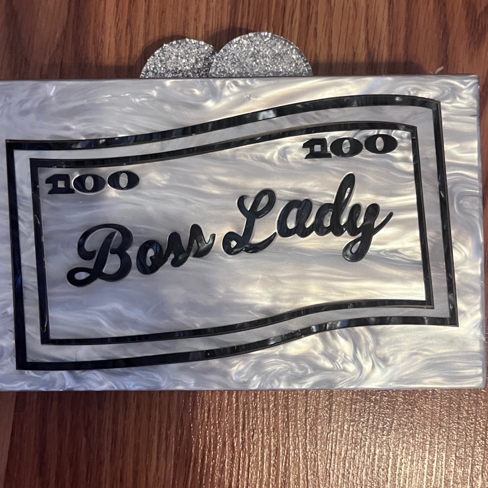 Elizabeth Sutton Silver 'Boss Lady' Clutch with chain.